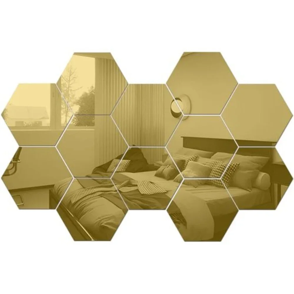 Mirror Wall Stickers - 12PCS Hexagon Art DIY Decorative Acrylic Sheet Plastic